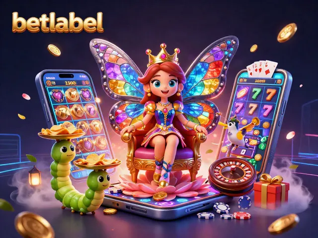 Engage with thrilling slots at Betlabel, featuring a colorful dynamic casino scene and vibrant game elements.